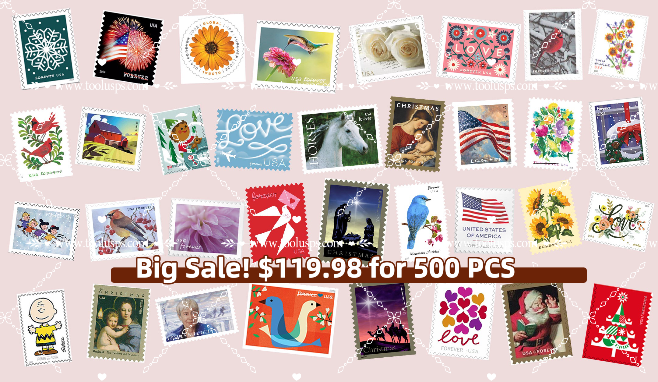Hot Selling Stamp Blind Box, 500 PCS Big Sale, 5 Styles, 100 PCS Per Style | Tool Stamps US Postage Stamps