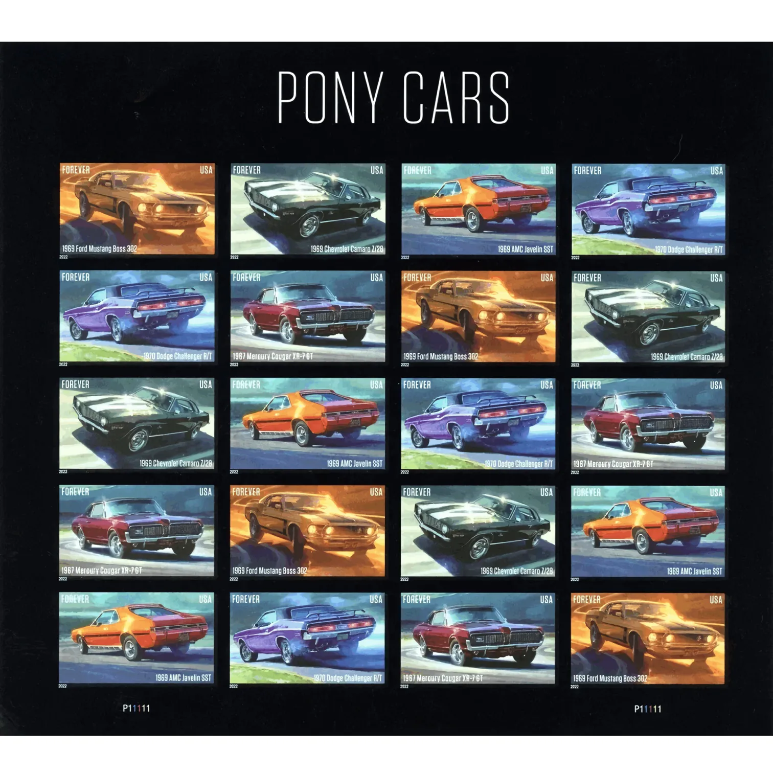 2022 Pony Cars Stamps | Forever Stamps US Postage Stamps