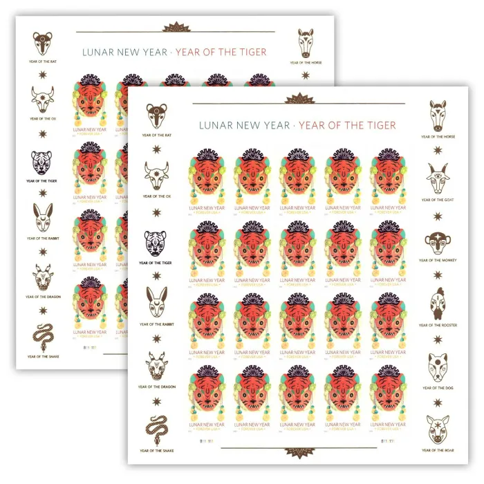 2022 Lunar New Year Tiger Stamps | Forever Stamps US Postage Stamps