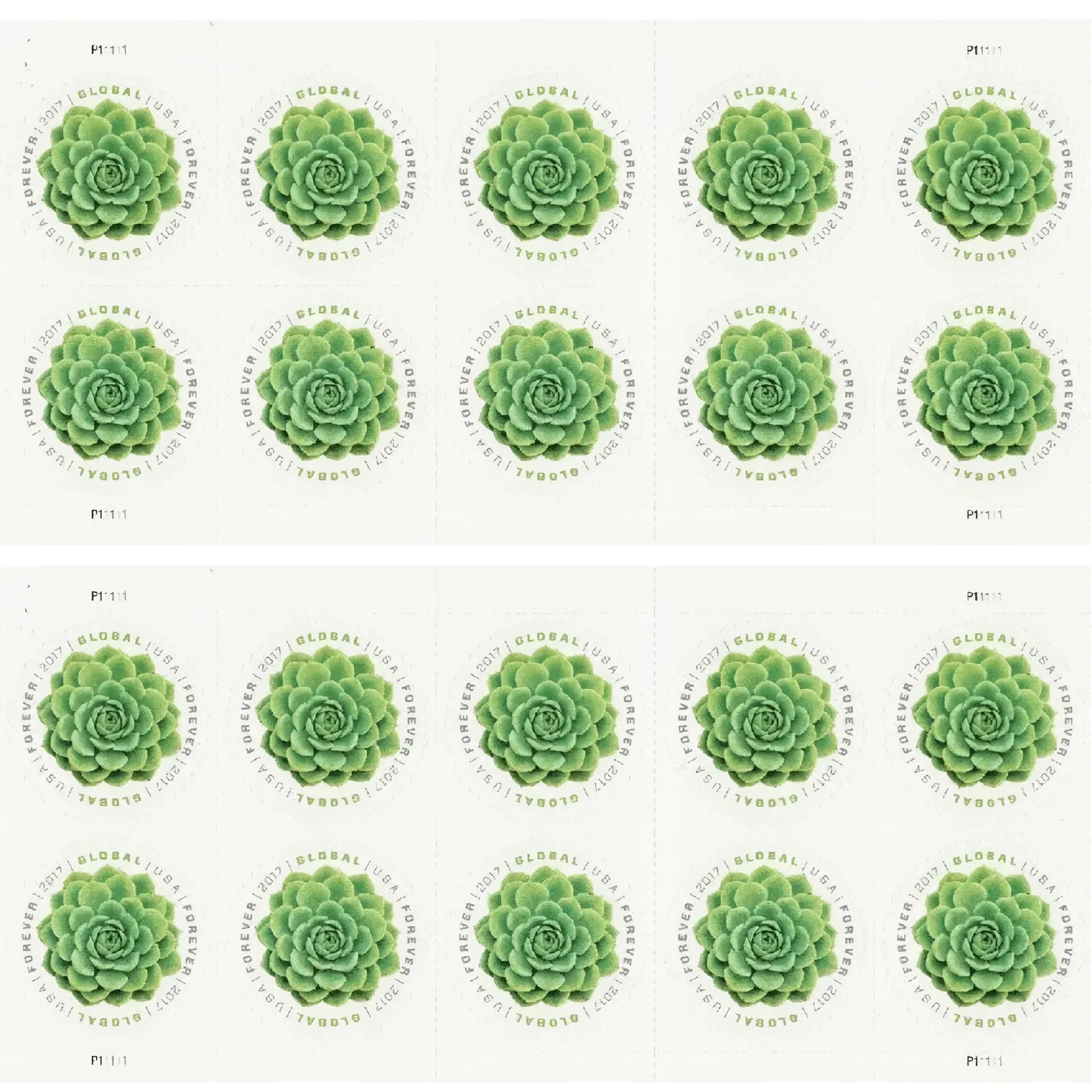 2017 Global: Green Succulent Stamps | Forever Stamps US Postage Stamps