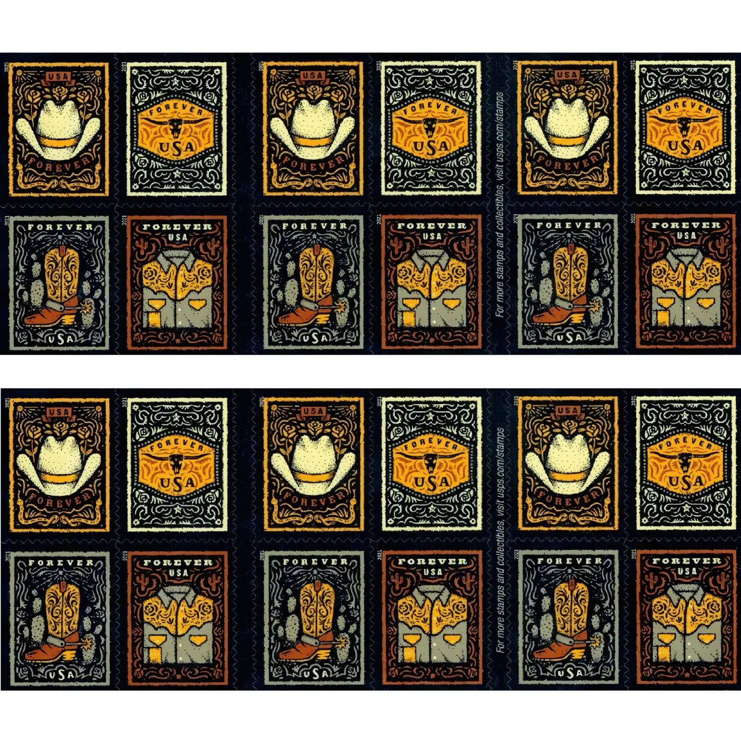 2021 Western Wear Stamps | Forever Stamps US Postage Stamps