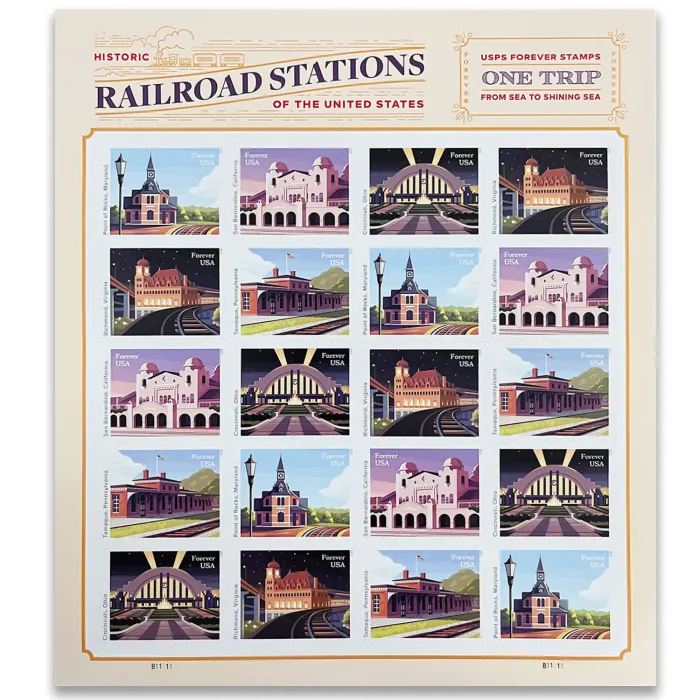 2023 Railroad Stations Stamps 100 PCS | Forever Stamps US Postage Stamps