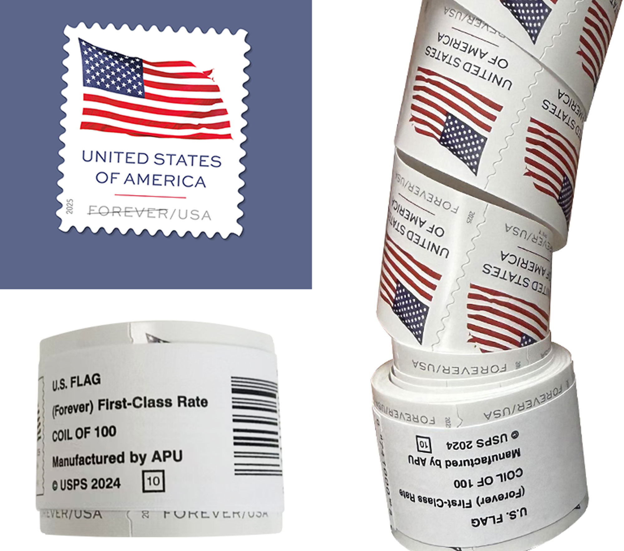 2025 U.S. Flag Stamps Roll 100 pcs | Forever Stamps US Postage Stamps