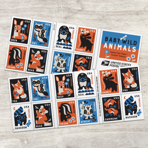 2025 Baby Wild Animals Stamps 100 pcs | Forever Stamps US Postage Stamps