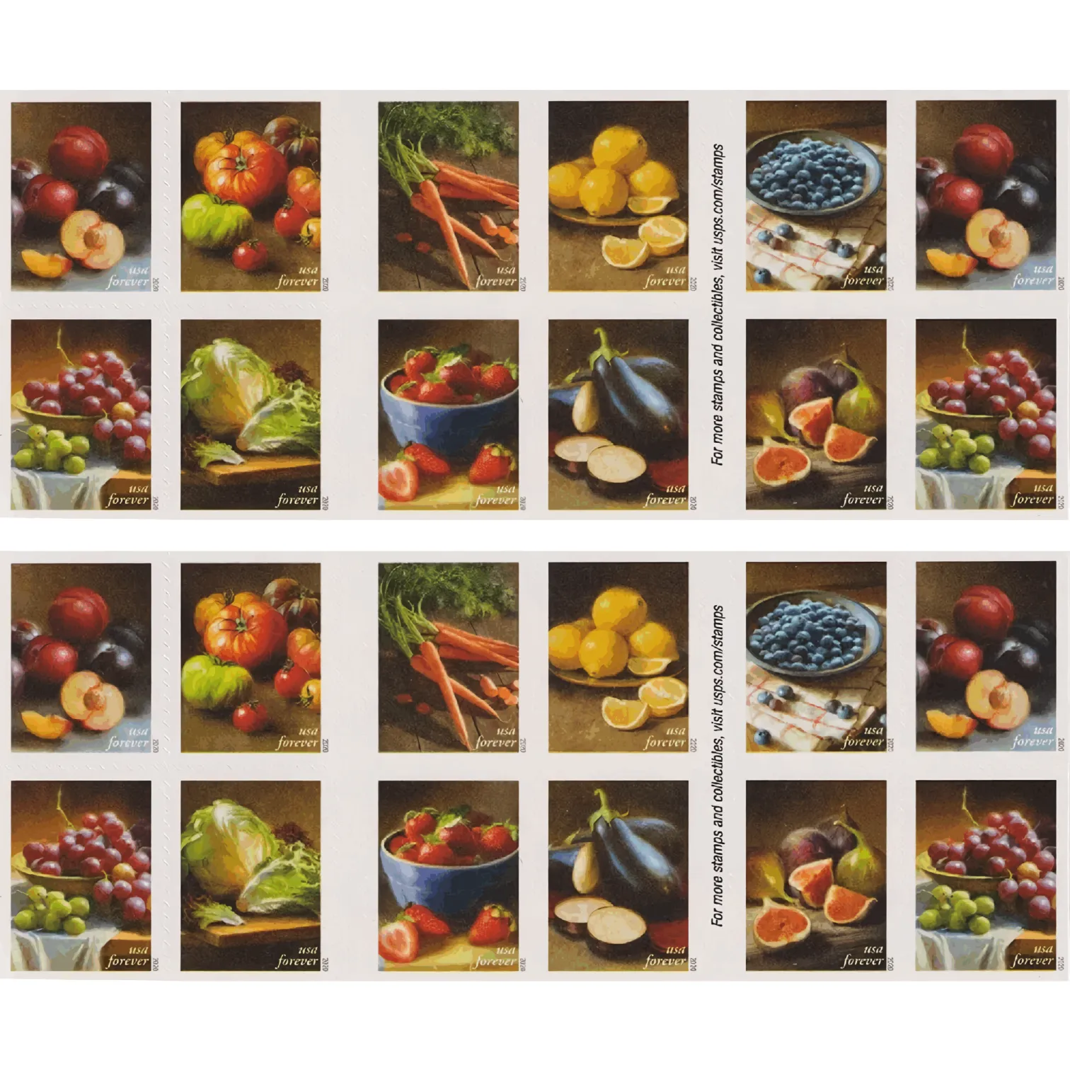 2020 Fruits and Vegetables Stamps | Forever Stamps US Postage Stamps