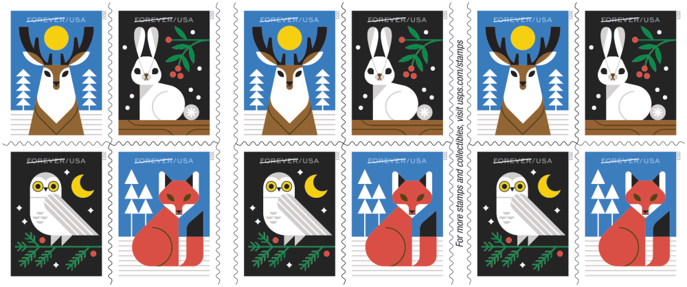 2023 Winter Woodland Animals Stamps | Forever Stamps US Postage Stamps