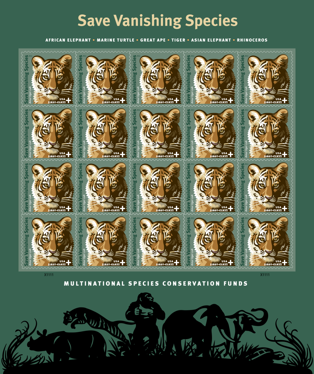 2011 Save Vanishing Species Amur Tiger Stamps | Forever Stamps US Postage Stamps