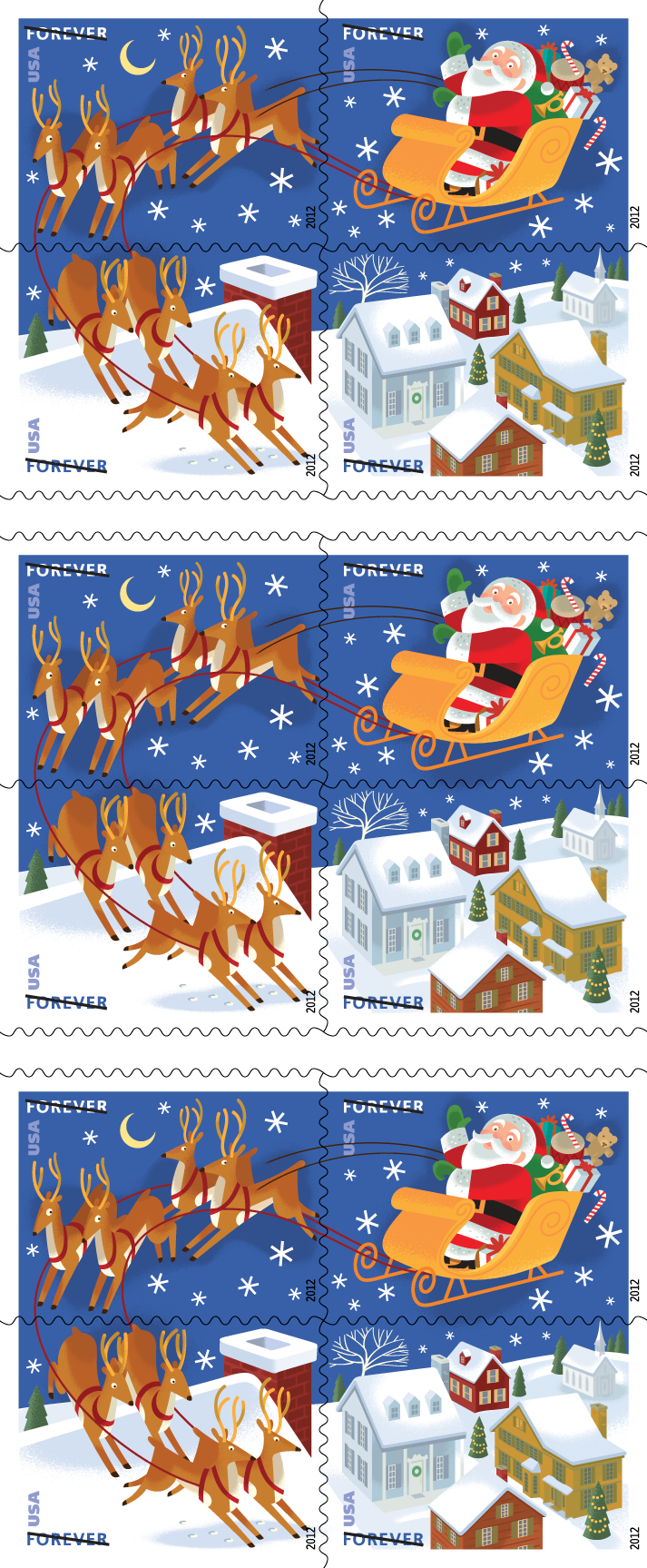 2012 Santa and Sleigh Stamps | Forever Stamps US Postage Stamps