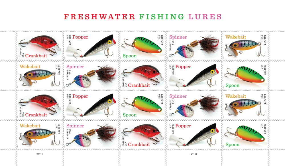 2025 Freshwater Fishing Lures Stamps 100 pcs | Forever Stamps US Postage Stamps