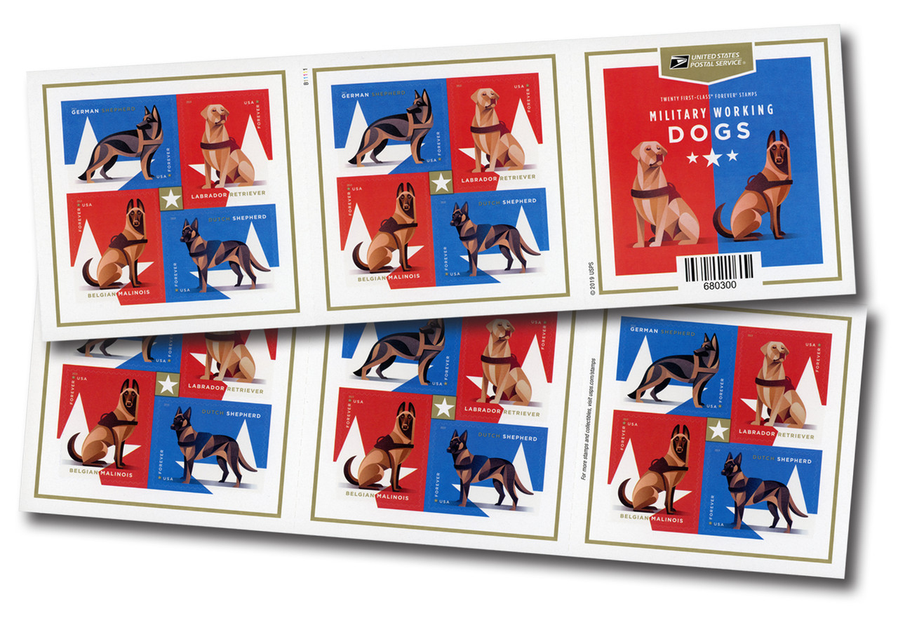 2019 Military Working Dogs Stamps 100 PCS | Forever Stamps US Postage Stamps